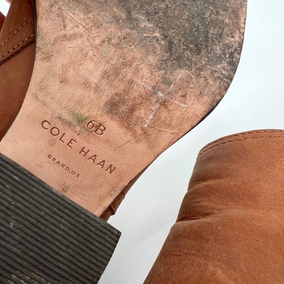 Cole Haan Grand OS Size 6 Chesney Leather Ankle Bootie Brown Heeled Boots Zip Up - Picture 10 of 10